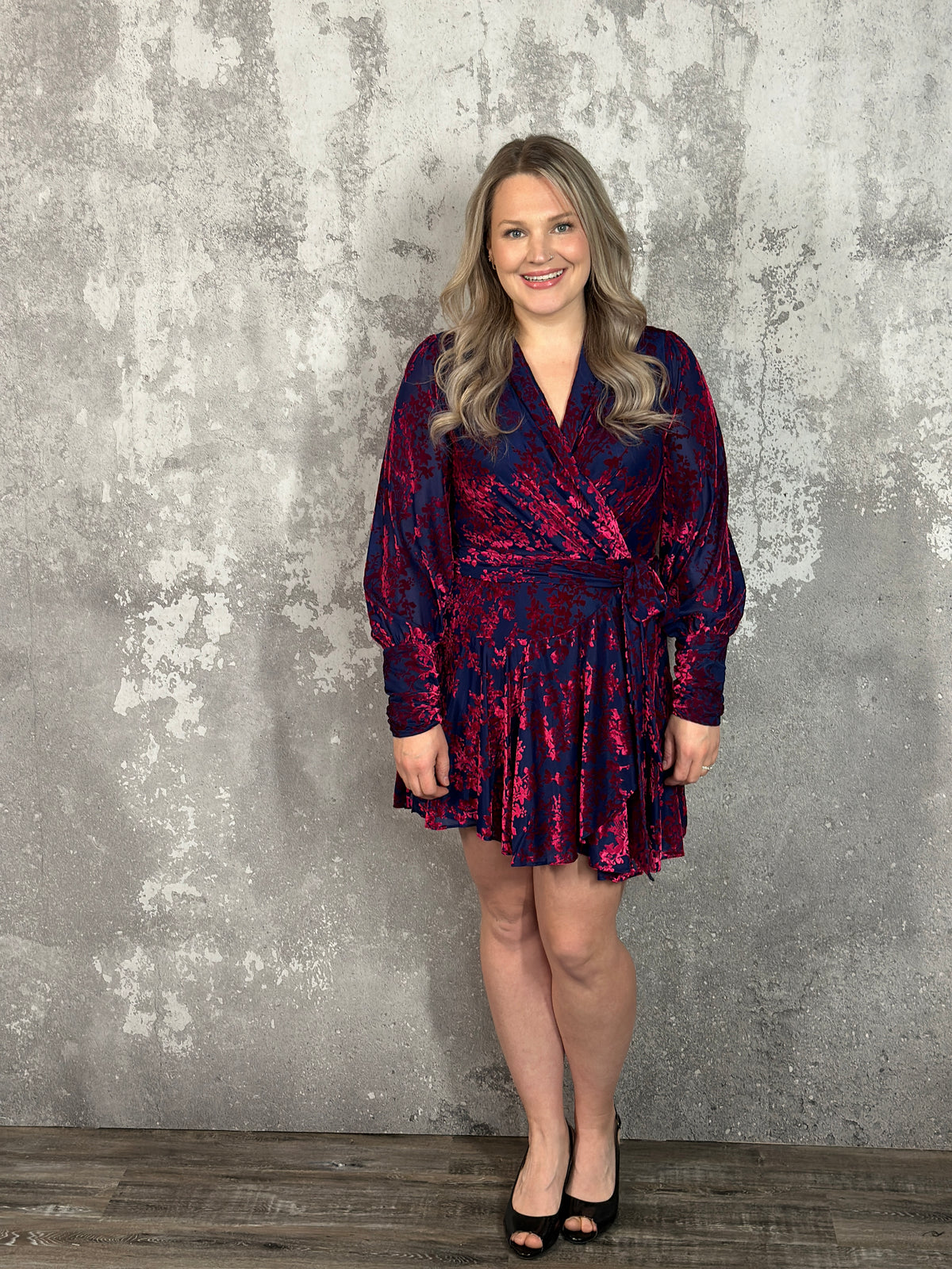 Navy/Fuchsia Velvet Floral Dress - FINAL SALE