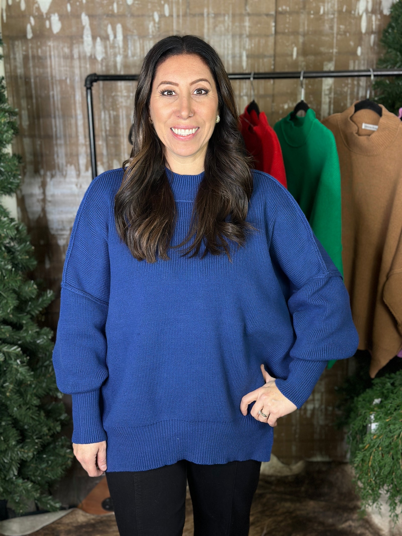 The Side Slit Oversized Sweater - Navy (Small - 3X)