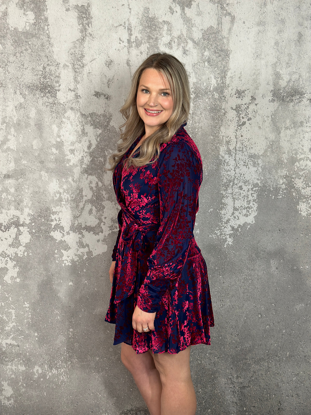 Navy/Fuchsia Velvet Floral Dress - FINAL SALE