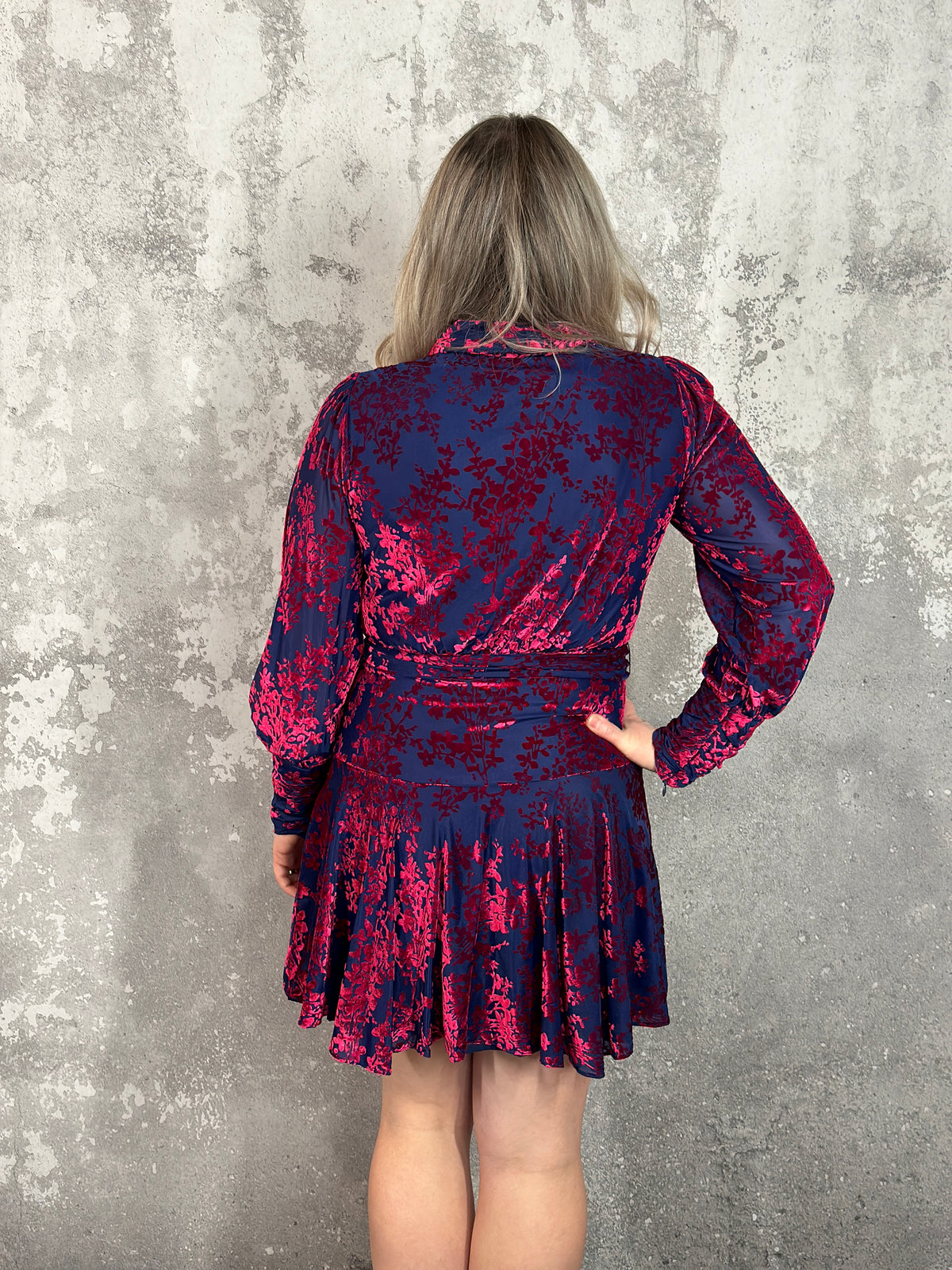 Navy/Fuchsia Velvet Floral Dress - FINAL SALE