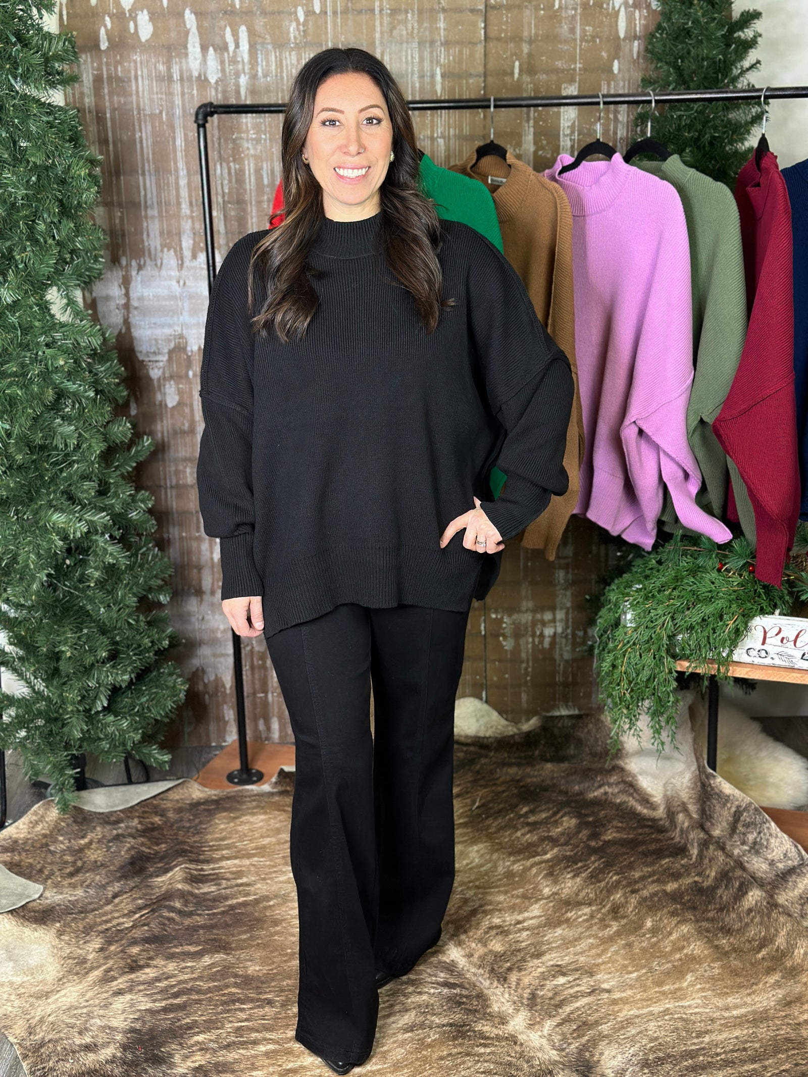 The Side Slit Oversized Sweater - Black