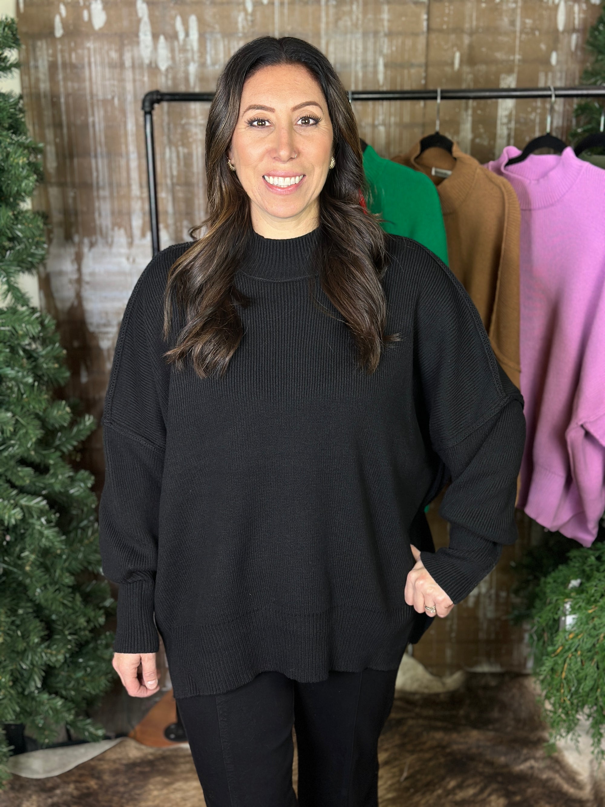 The Side Slit Oversized Sweater - Black