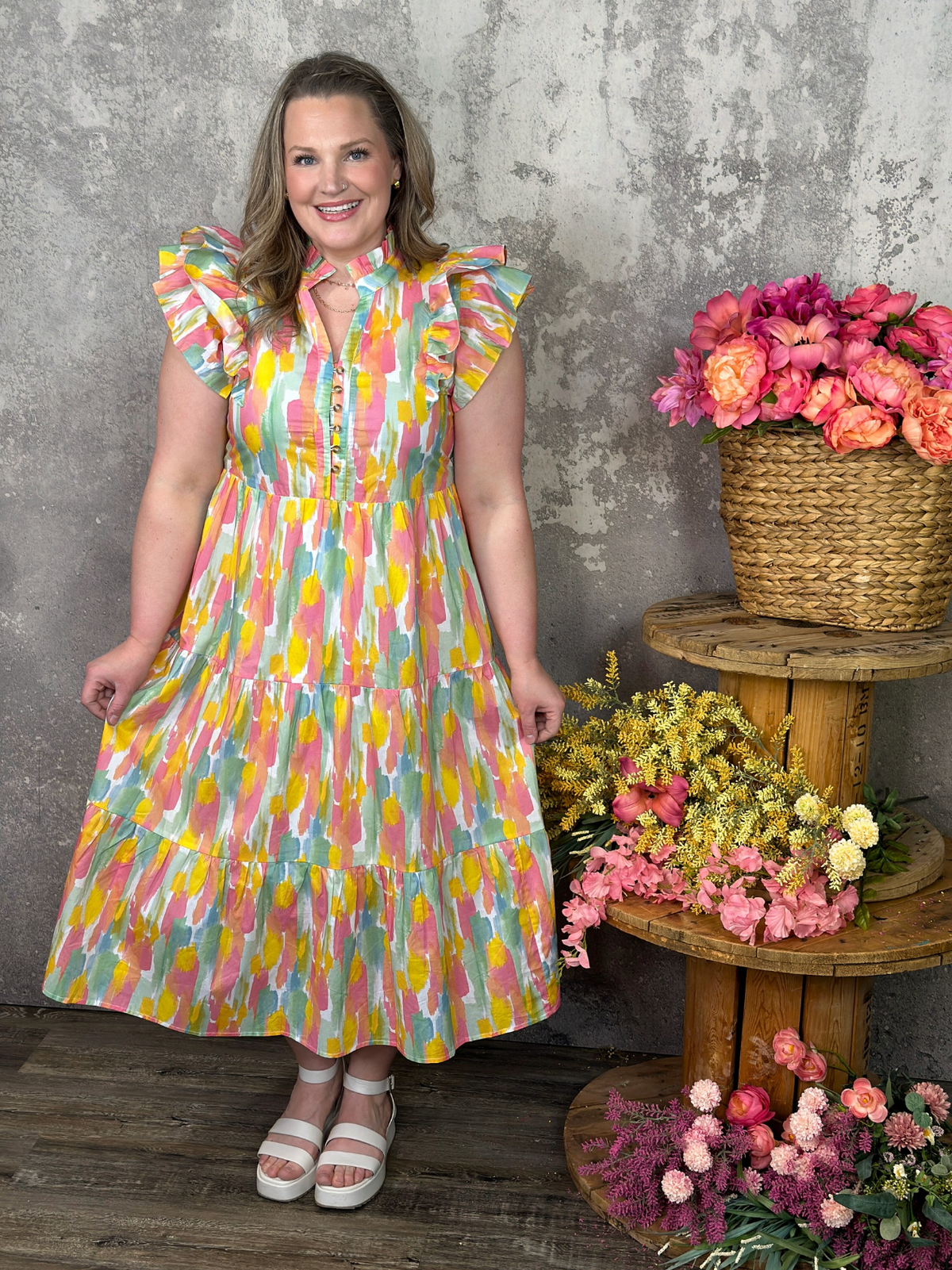 Painted Ruffles Painted Watercolor Ruffle Sleeve Dress - The Pink Porcupine ltd.
