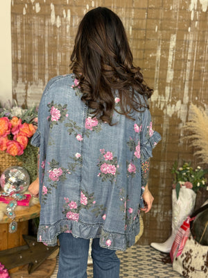 Floral Chambray Ruffle Layer  (Small - 3X)