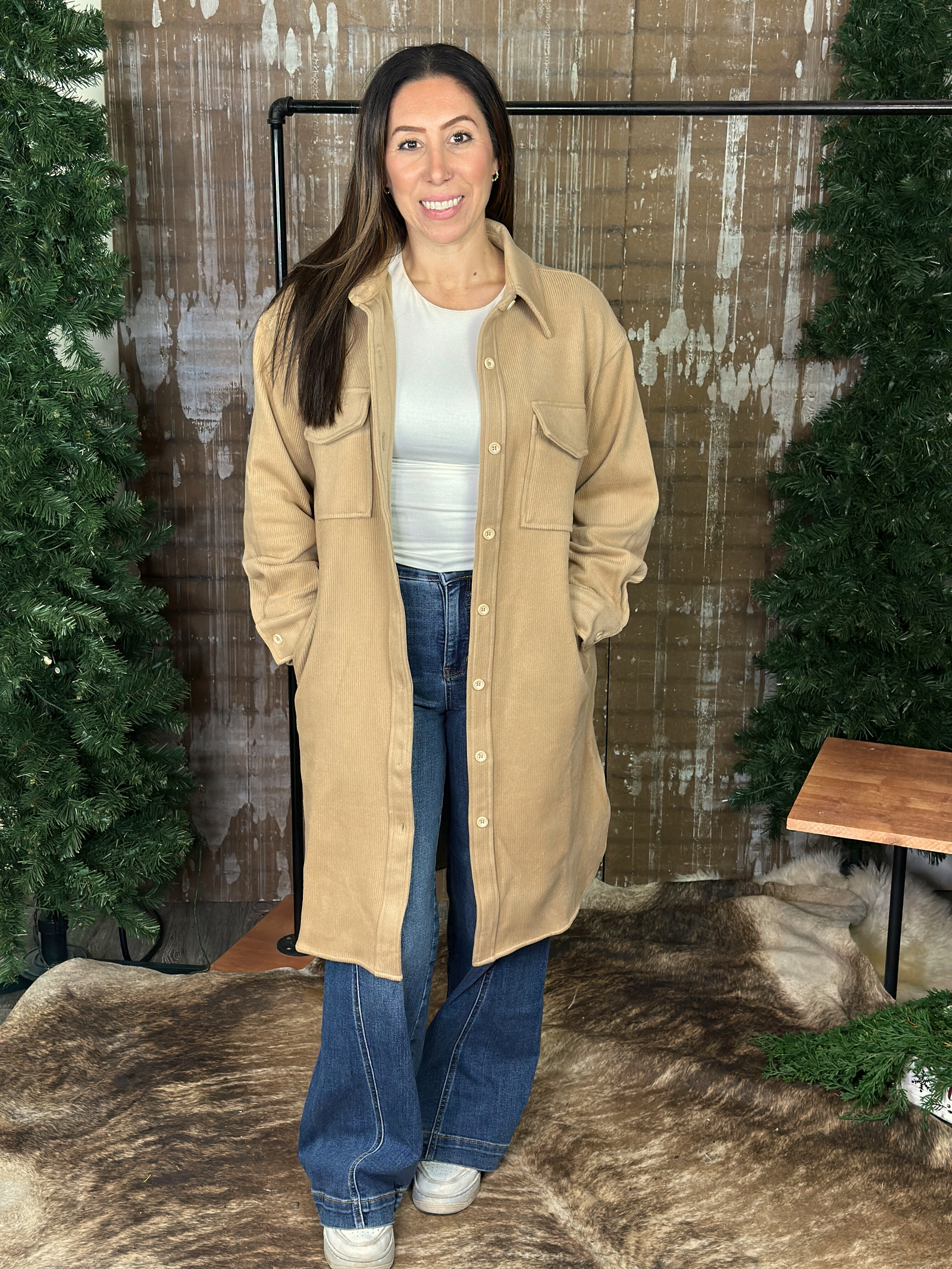 Camel Textured Shacket - Small - 3X) BESTSELLER