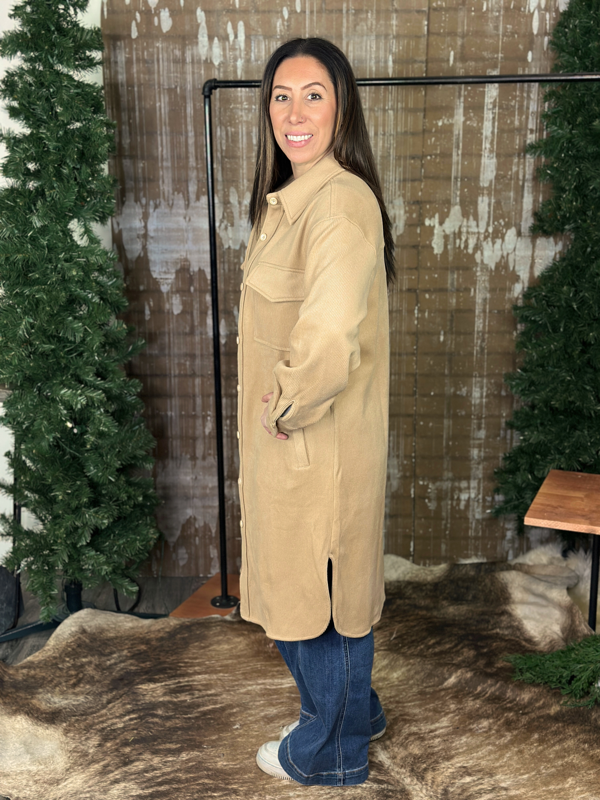 Camel Textured Shacket - Small - 3X) BESTSELLER