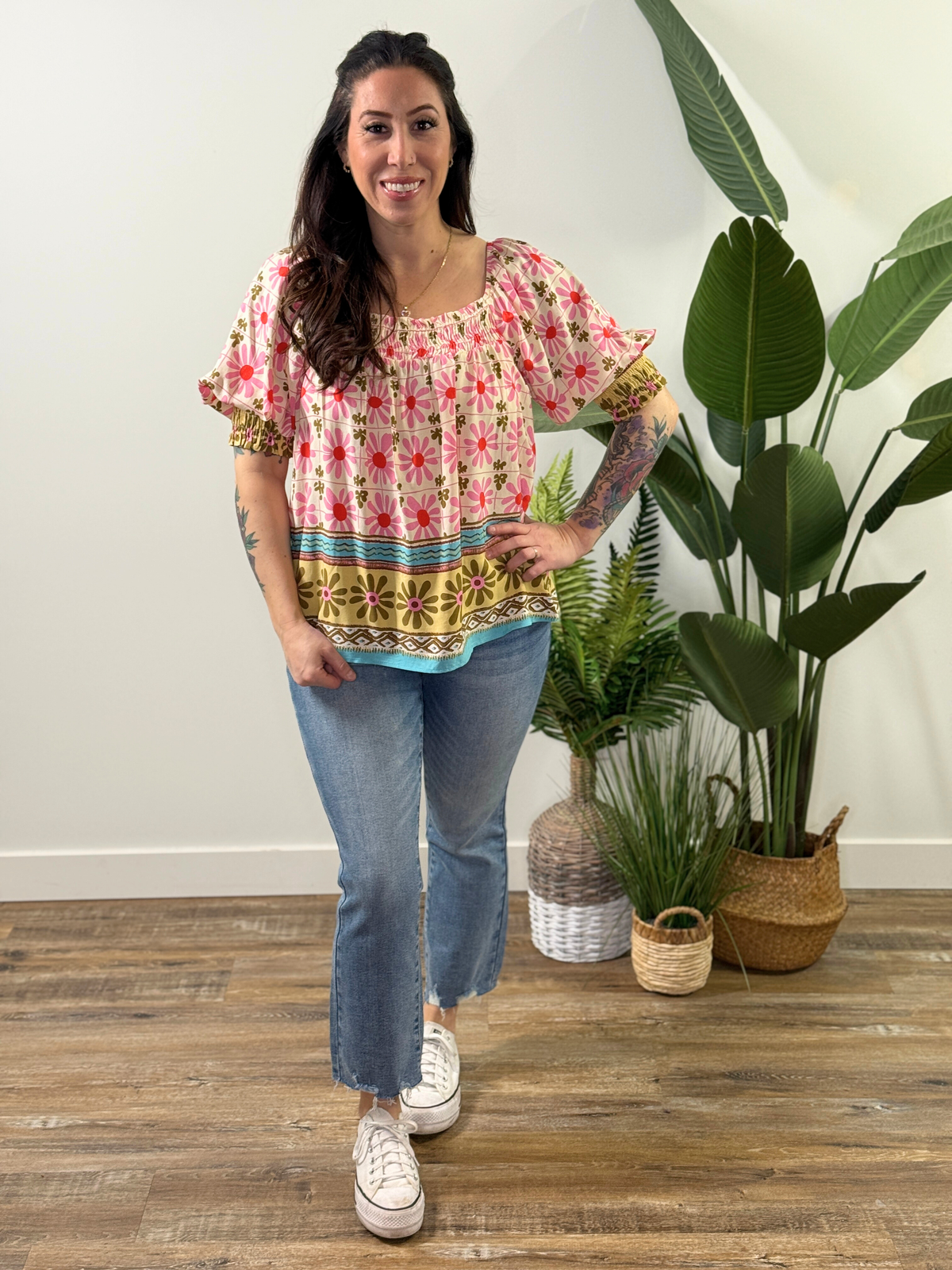 Boho Multicolor Retro Floral Blouse  (Small - 3X)