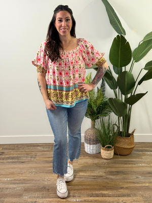 Boho Multicolor Retro Floral Blouse  (Small - 3X)