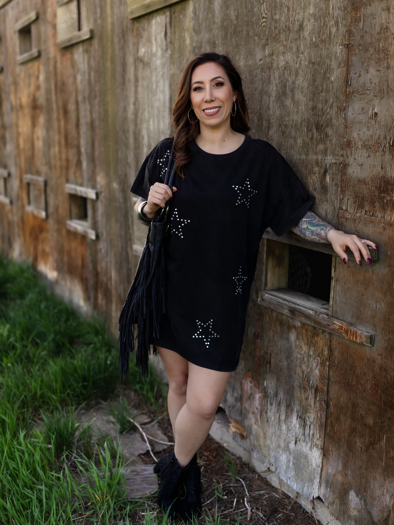 Studded Star Mineral Wash Dress - FINAL SALE