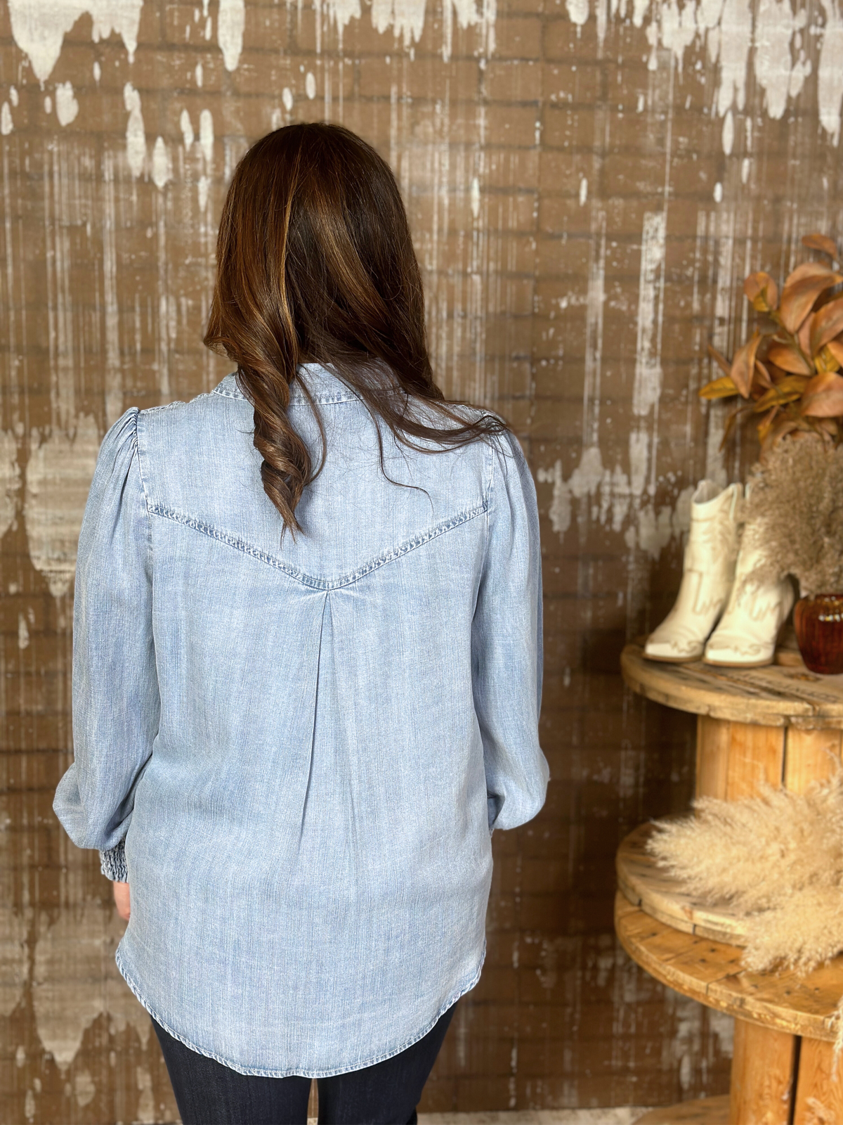 Denim Pearl Snap Top  (Small - 3X)