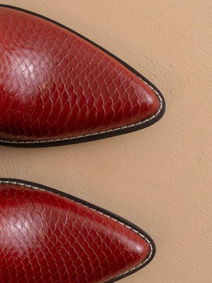 Red Snakeskin Bootie