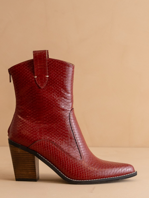 Red Snakeskin Bootie
