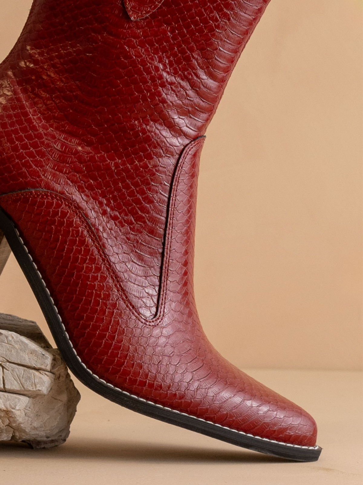 Red Snakeskin Bootie