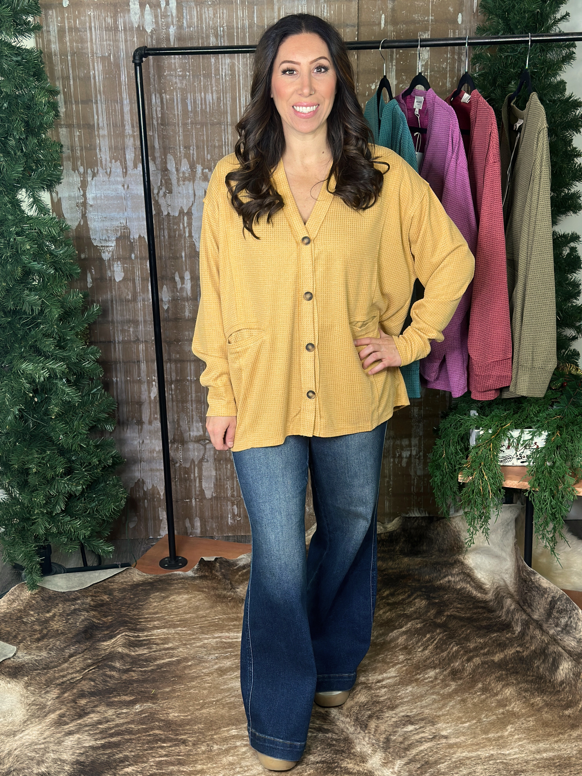 DOORCRASHER - Waffle Button Up Top - Marigold - FINAL SALE