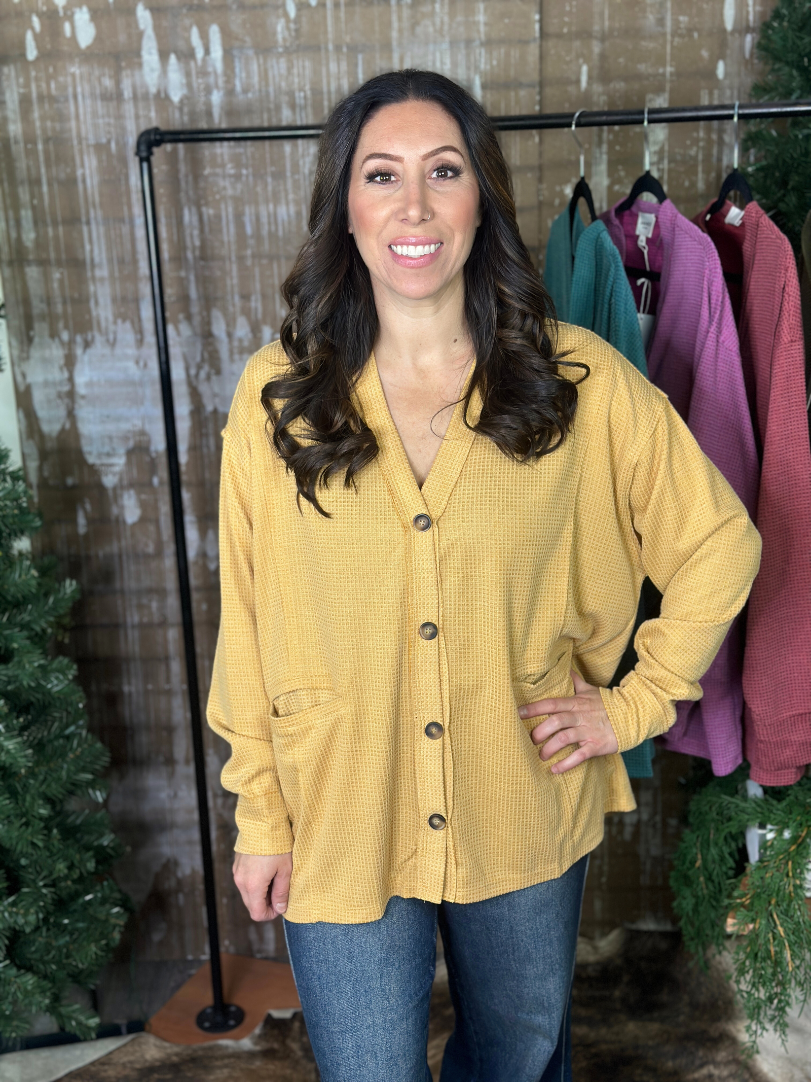 DOORCRASHER - Waffle Button Up Top - Marigold - FINAL SALE