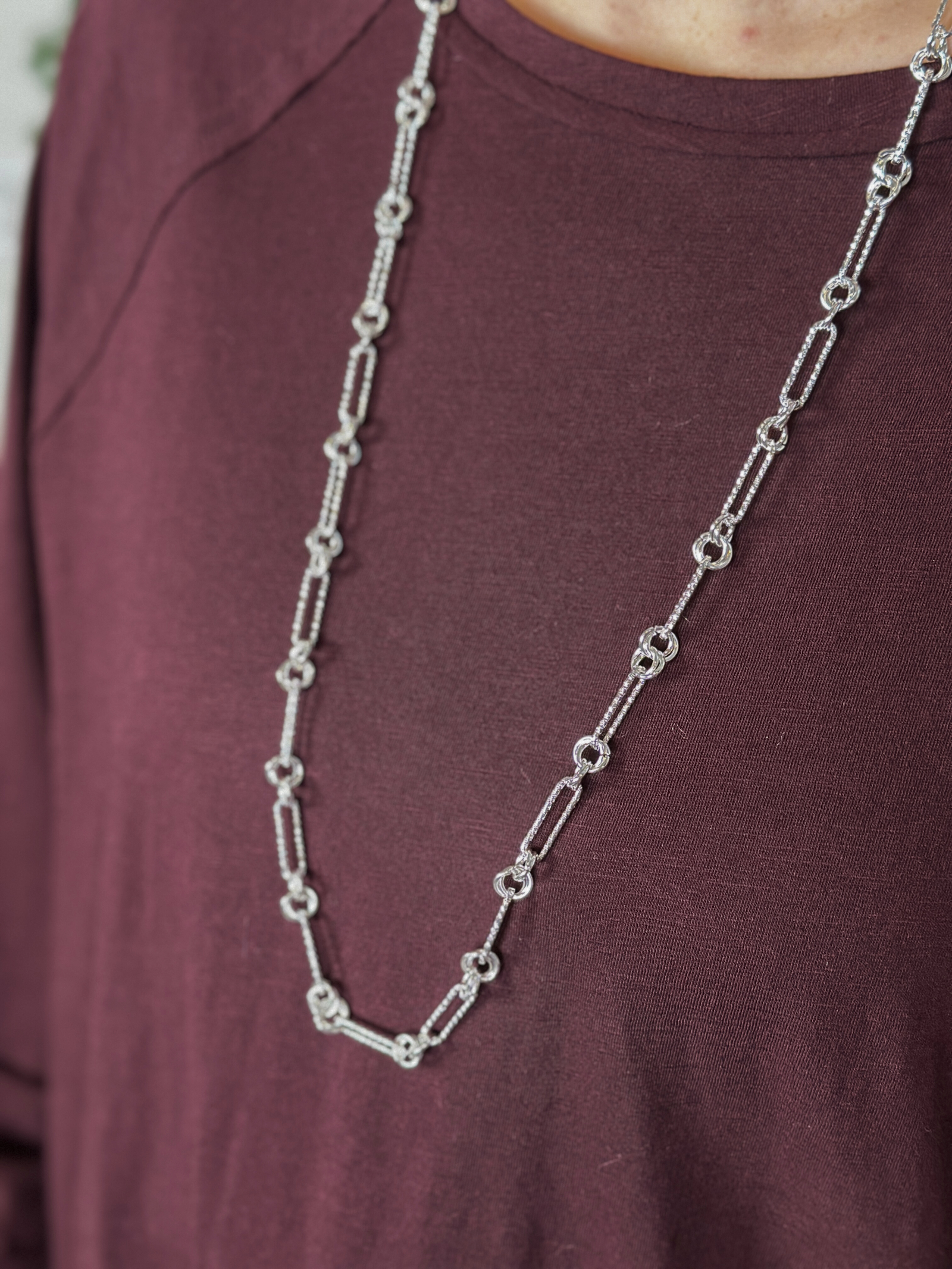 Long Layering Chain Link Necklace - Silver