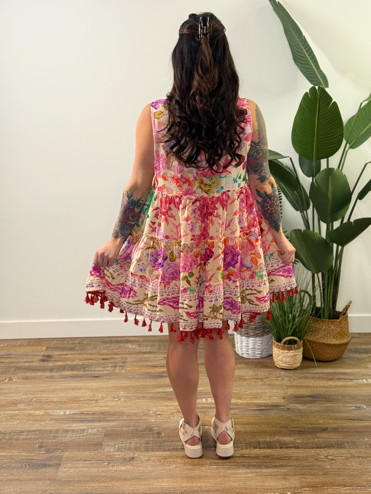 Multi Floral Boho Style Embelished Tank Dress