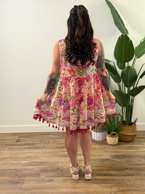 Multi Floral Boho Style Embelished Tank Dress