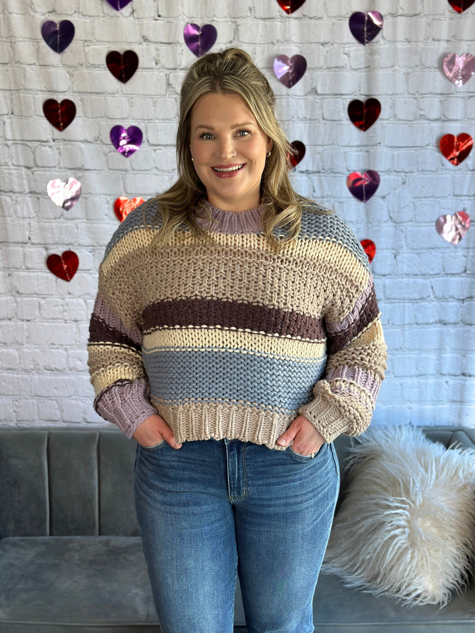 Mauve/Blue/Plum Stripe Sweater