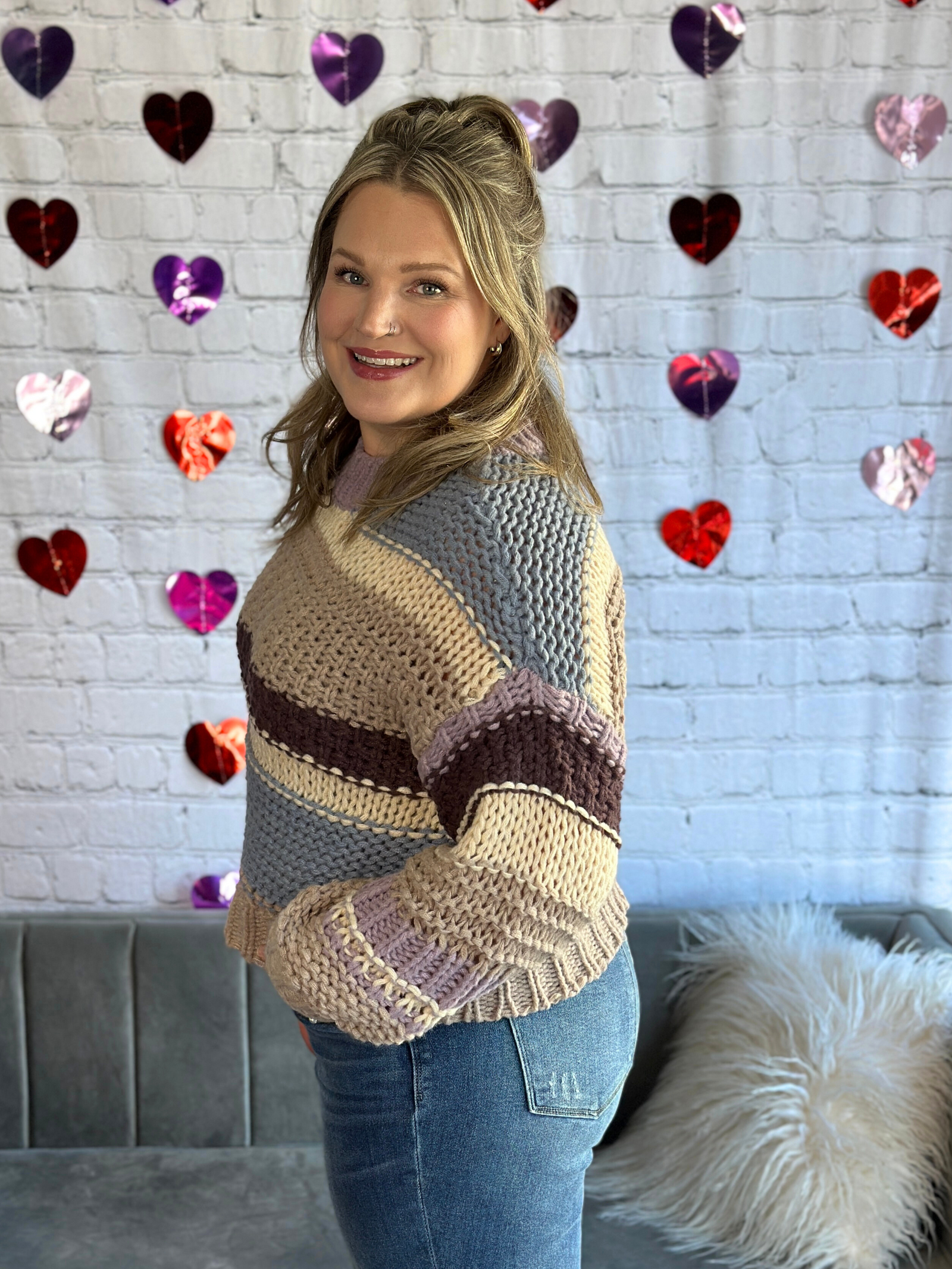 Mauve/Blue/Plum Stripe Sweater