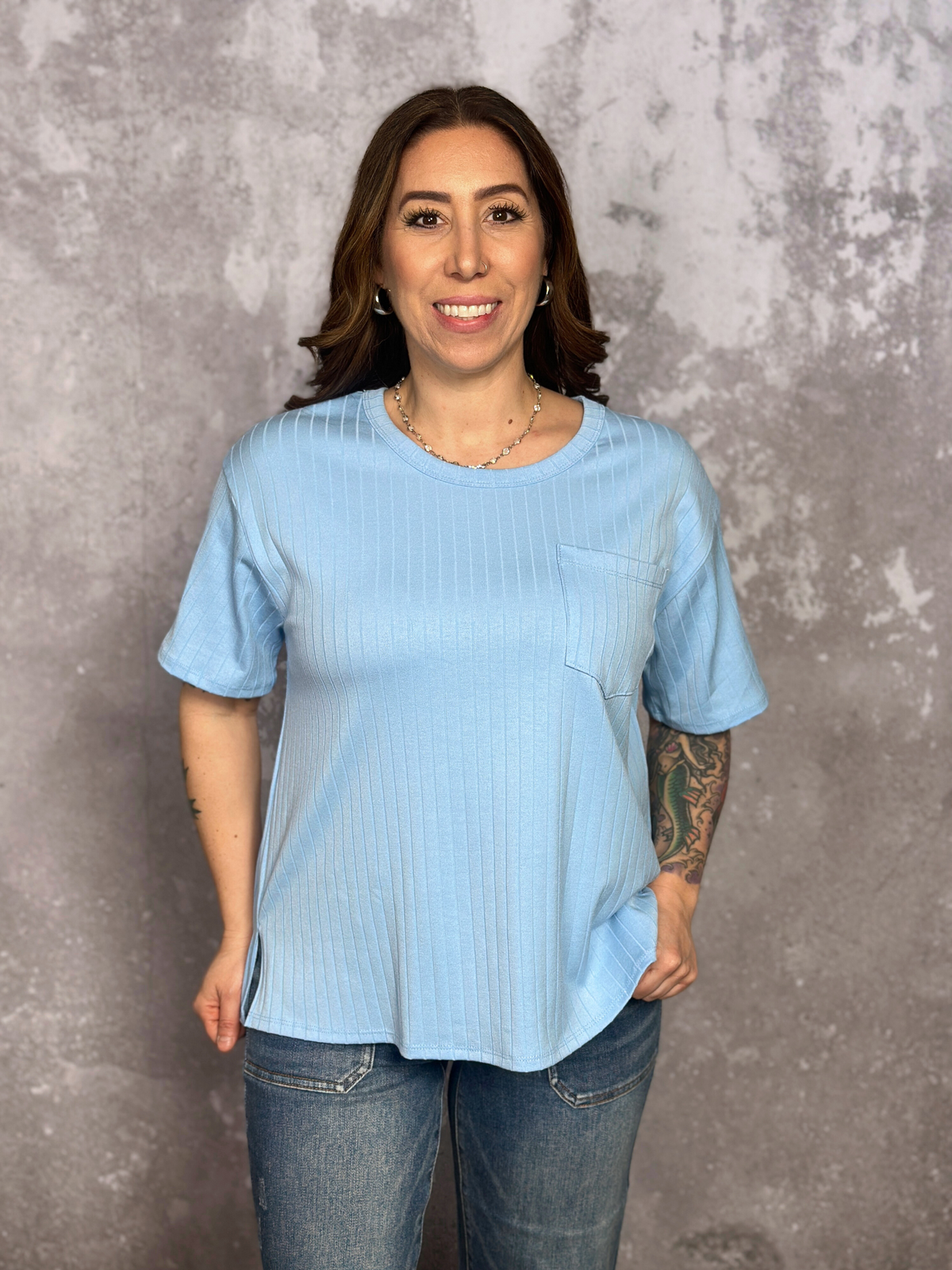 Pocket Roundneck Tee - Sky Blue (Small - 3X)