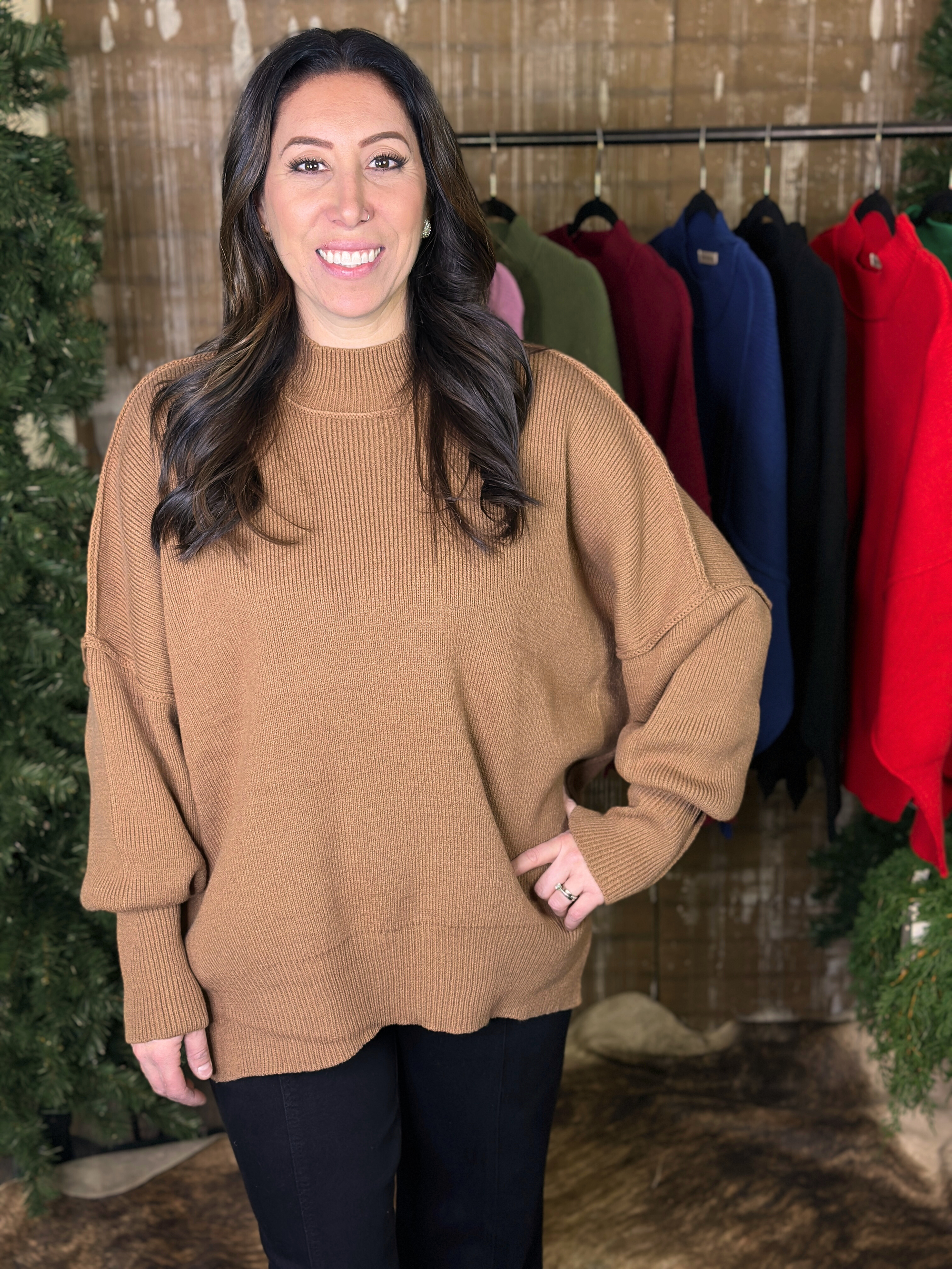 The Side Slit Oversized Sweater - Camel (Small - 3X)