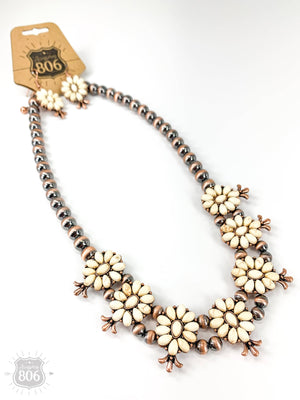 Stone flower squash blossom necklace set