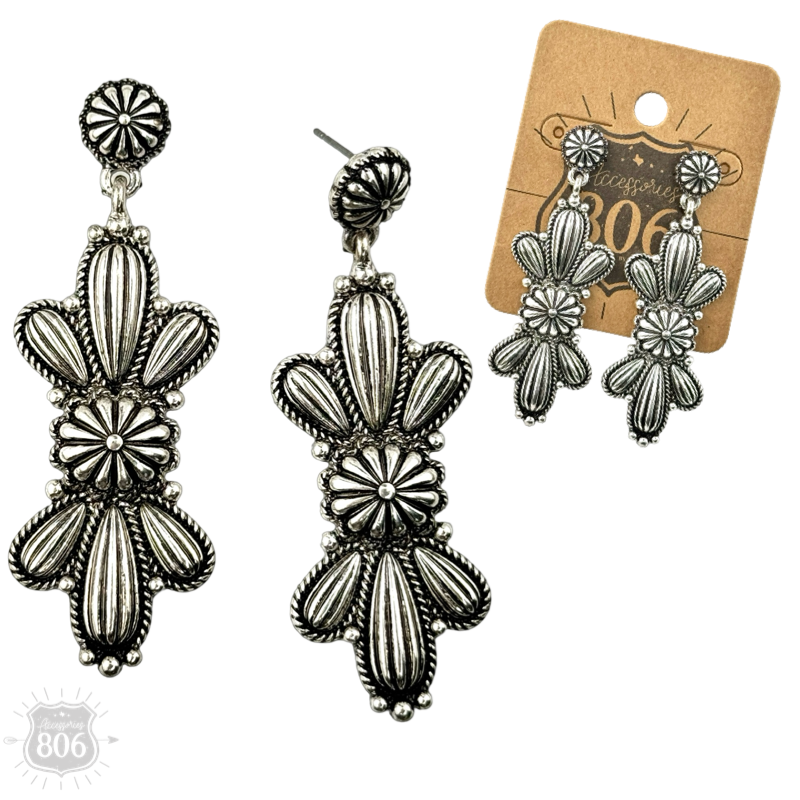 Western silver butterfly concho earring