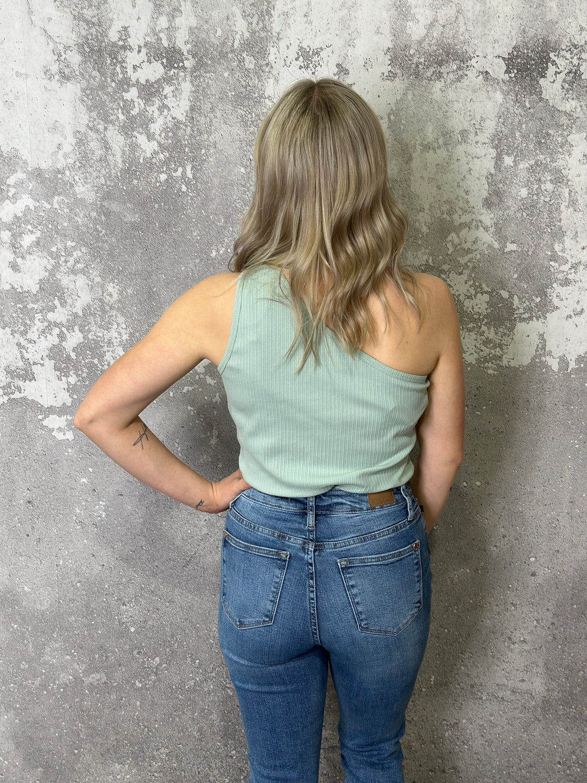 Ribbed One Shoulder Bodysuit - Sage (Small - 3X) - FINAL SALE