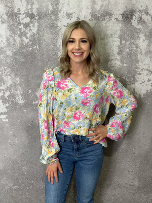 Pastel Floral Blouse -  (Small - 1X)- FINAL SALE