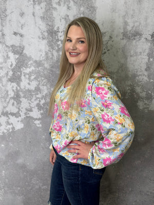 Pastel Floral Blouse -  (Small - 1X)- FINAL SALE