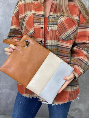 The Clementine Clutch - Camel/Tan/Grey - FINAL SALE