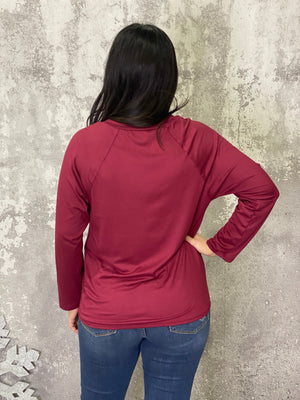 BLACK FRIDAY DOORCRASHER - Raw Hem Detailed Long Sleeve - Burgundy - FINAL SALE