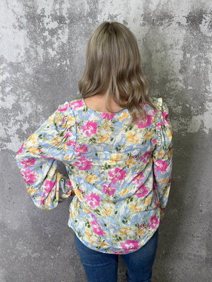 Pastel Floral Blouse -  (Small - 1X)- FINAL SALE