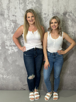 The Becky Button Tank -  White -  Small - 3X