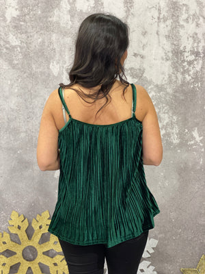Velvet Lace Pleated Cami Tank - Green