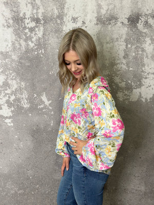 Pastel Floral Blouse -  (Small - 1X)- FINAL SALE