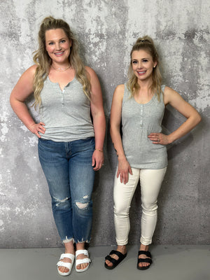 The Becky Button Tank -  Grey -  Small - 3X