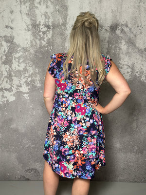 Wrinkle Free Ruffle Floral Frenzy Dress (Small -3x)