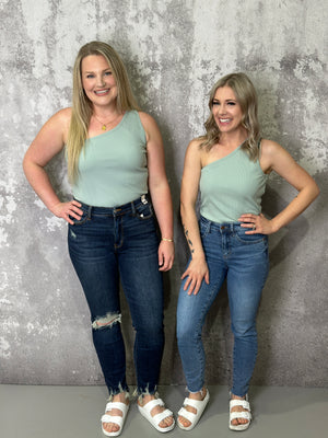 Ribbed One Shoulder Bodysuit - Sage (Small - 3X)