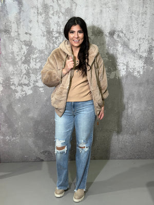 Teddy Bear Hooded Faux Fur Jacket