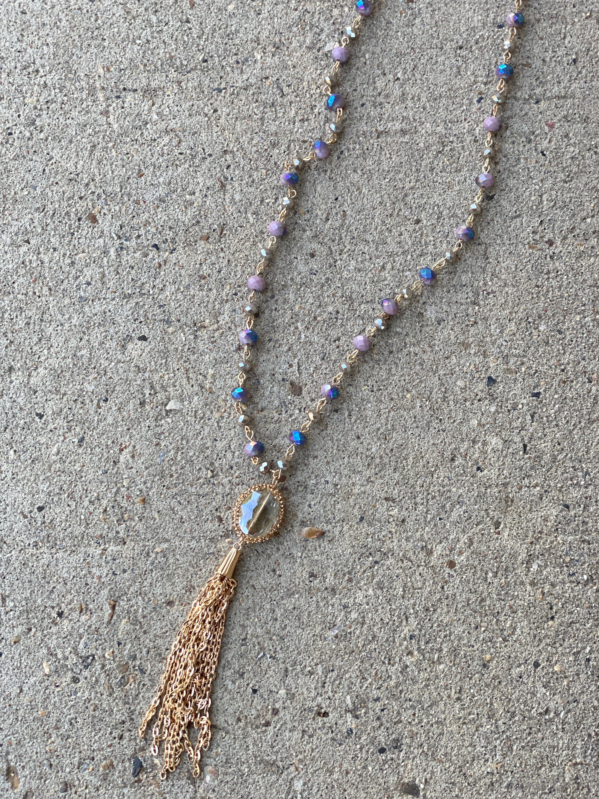 Purple Bling Tassel Necklace.