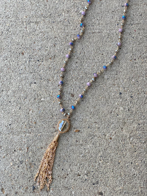 Purple Bling Tassel Necklace.