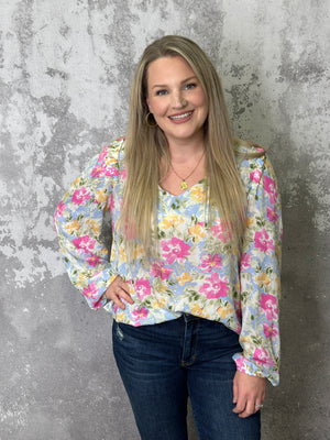 Pastel Floral Blouse -  (Small - 1X)- FINAL SALE