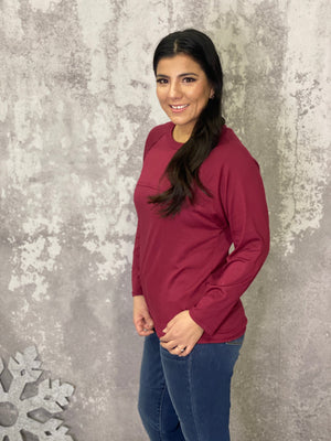 BLACK FRIDAY DOORCRASHER - Raw Hem Detailed Long Sleeve - Burgundy - FINAL SALE