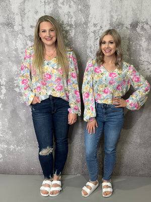 Pastel Floral Blouse -  (Small - 1X)- FINAL SALE