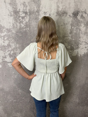 Wire V Blouse - Sage (Small - 3X)