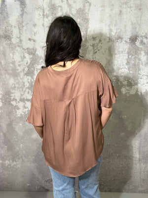 Pleated Penny Top - Brown