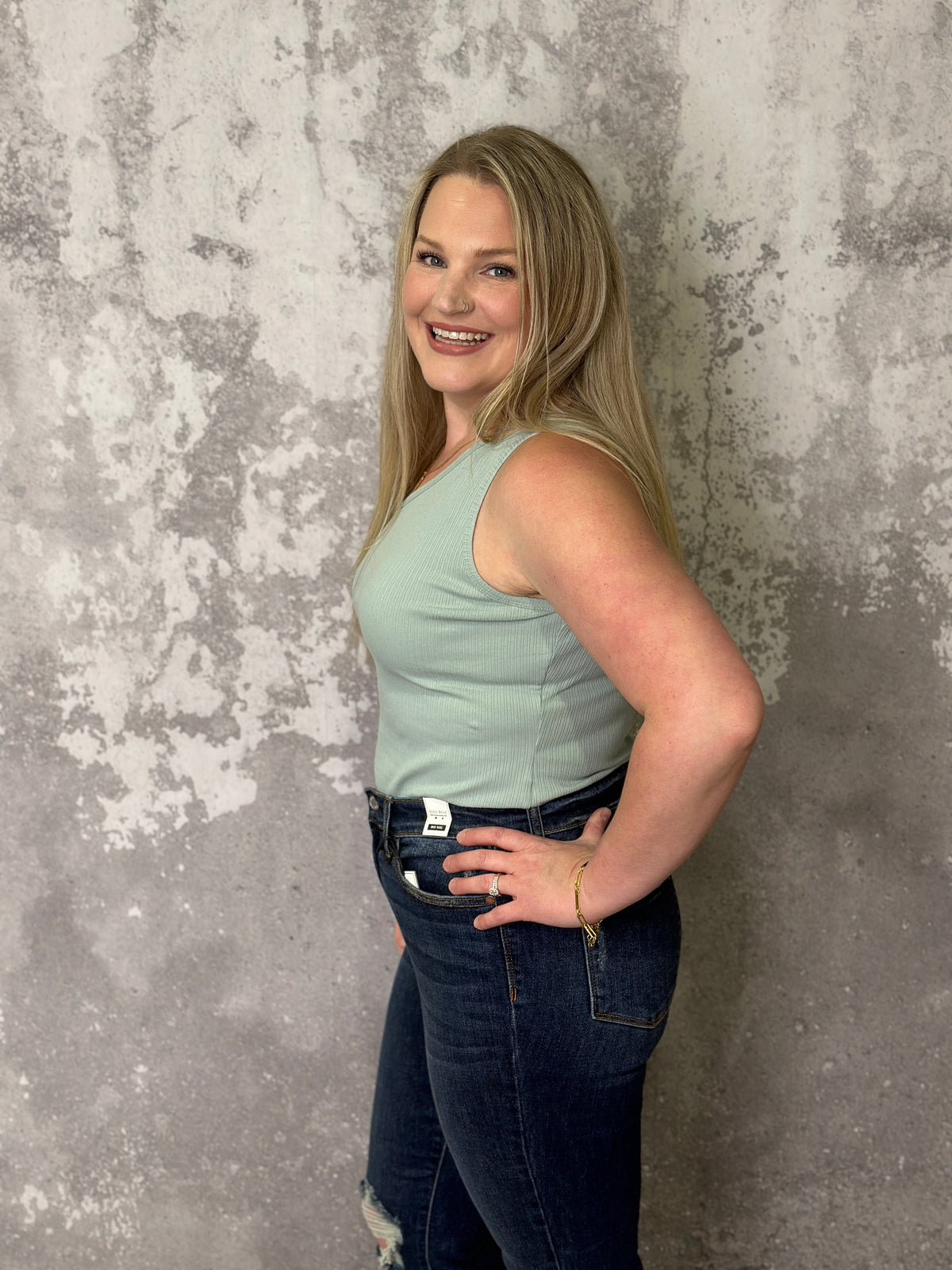 Ribbed One Shoulder Bodysuit - Sage (Small - 3X) - FINAL SALE