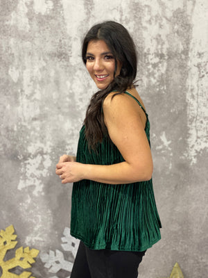 Velvet Lace Pleated Cami Tank - Green (Small Left) FINAL SALE